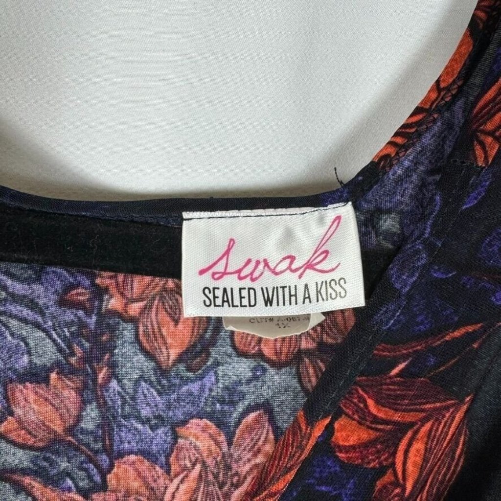 Swak Moody Floral Faux Wrap Maxi Dress 3/4 Sleeve Whimsigoth Stretch 1x — image 5 of 7
